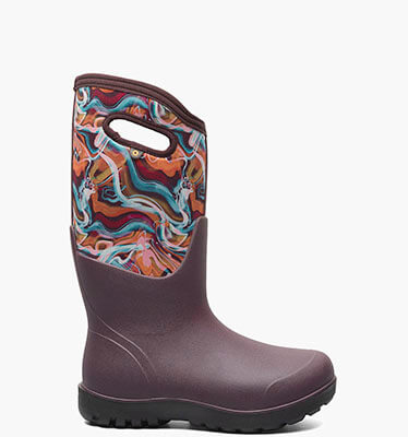 Neo-Classic Glossy Abstract Women's Farm Boots in Burgundy Multi for $104.90