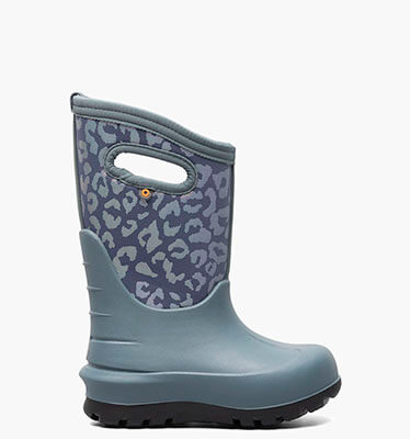Neo-Classic Metallic Leopard Kid's Insulated Rainboots in Misty Gray for $95.00