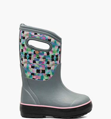 Classic II Checkered Geo Kid's Insulated Rainboots in Misty Gray for $80.00