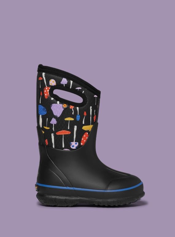 Shop the Kids'Classic II Mushrooms insulated waterproof rain boots. The featured product is the Kids'Classic II Mushrooms in Black with various mushroom prints.