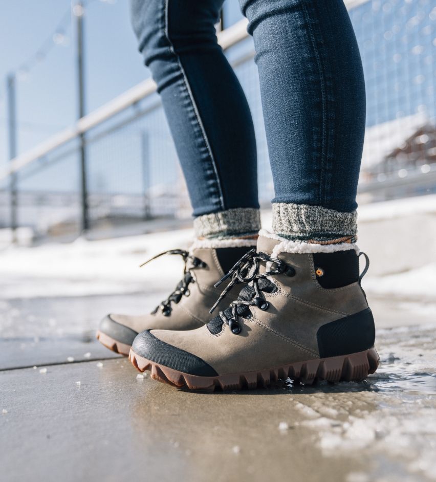 Shop the Women's Arcata Urban Leather Mid insulated waterproof leather rain boots. The featured product is the Women's Arcata Urban Leather Mid in Taupe 