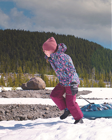Shop the Kids' York Seamless featuring 3 children pulling sleds in the snow.