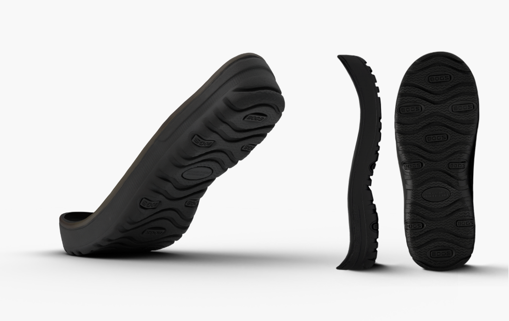 Image features the Hard Surface Grip footbed at different angles.