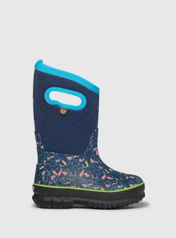 Shop the Kids' Classic II Pets waterproof insulated rain boots.  The featured product is the Kids' Classic II Pets in blue with various animal prints.