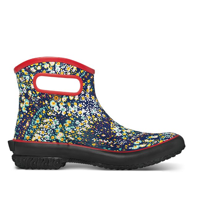 BOGS x Roots Garden Boots. Shop the Women's Patch Ankle rainboot. The featured product is the Women's Patch Ankle in cherry with floral jamboo print. We have partnered with Root Studios to create this print.