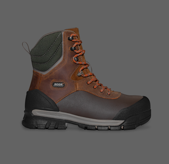 Shop the Men's Bedrock Shell 8" Comp Toe waterproof leather work boots. The featured product is the Bedrock Shell 8" Comp Toe work boot in brown.