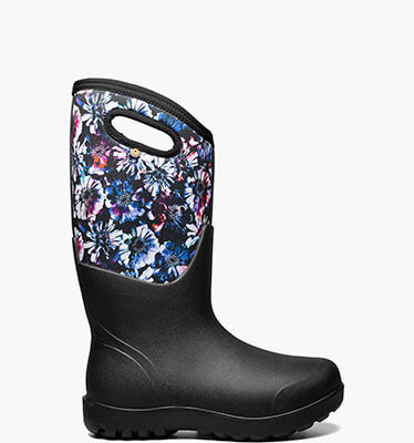 Neo-Classic Real Flower Women's Waterproof Slip On Snow Boots in Black Multi for $140.00