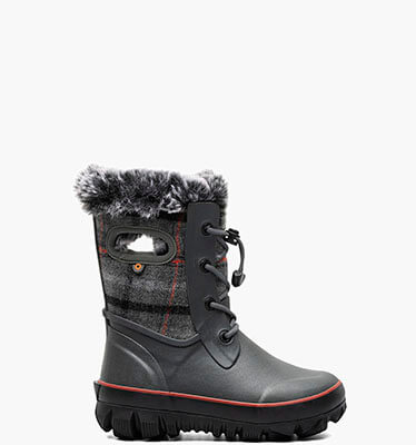 Arcata II Cozy Plaid Kid's Winter Boots in Dark Gray Multi for $110.00