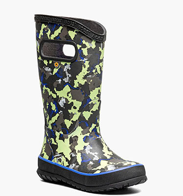 Rainboot Camo Texture Kids Rainboots in Black Multi for $55.00