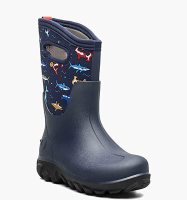 Classic Seamless Pixel Shark Kids' Winter Boots in Navy Multi for $69.90