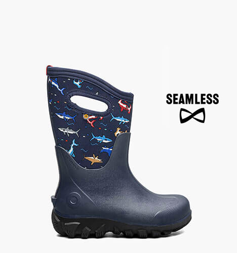 Classic Seamless Pixel Shark Kids' Winter Boots in Navy Multi for $95.00
