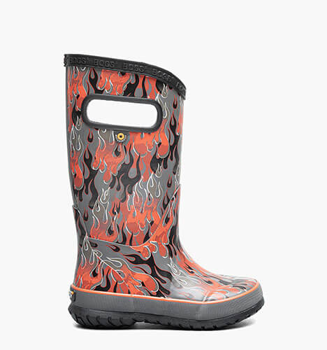 Rainboot Fire Flame Kids' Rain Boots in Dark Gray Multi for $55.00